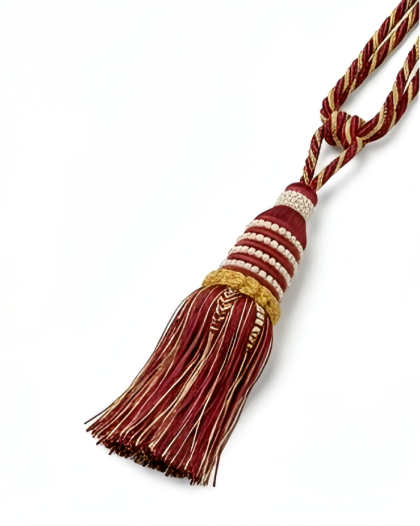 Luxury burgundy curtain tassel tieback with pearl and gold embellishment